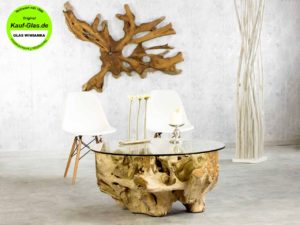 Glastisch Rund mit Holzwurzel